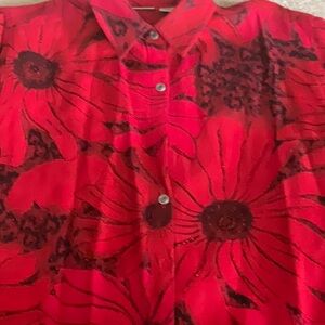 Vibrant Red Floral Button-Up Shirt